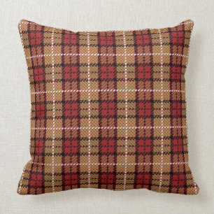 Pixel Plaid in Red and Gold Throw Pillow