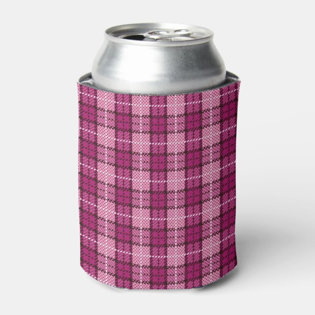Pixel Plaid_Magenta-Black Can Cooler (Can Front)