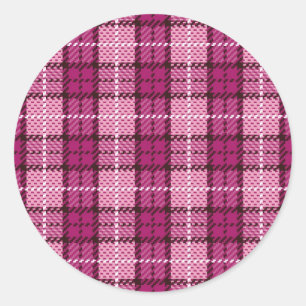 Pixel Plaid_Magenta-Black Classic Round Sticker