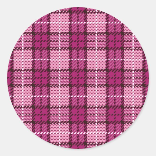 Pixel Plaid_Magenta-Black Classic Round Sticker (Front)
