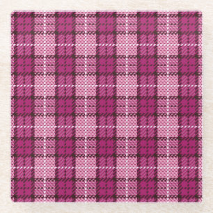 Pixel Plaid_Magenta-Black Glass Coaster
