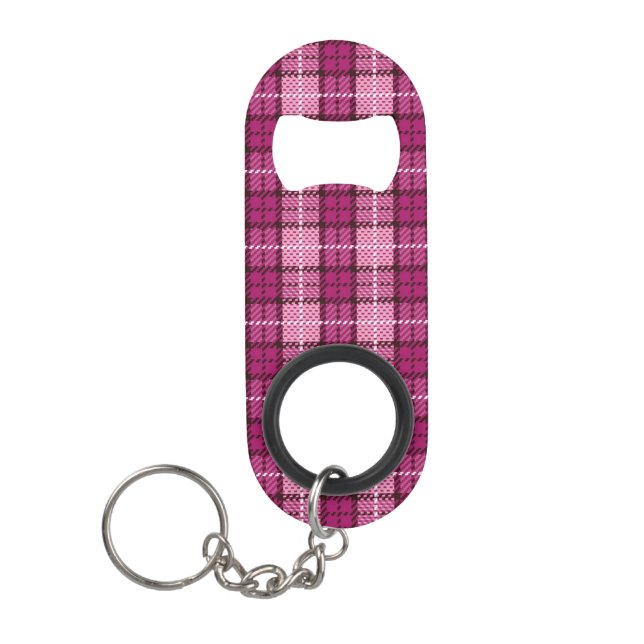 Pixel Plaid_Magenta-Black Keychain Bottle Opener (Front)