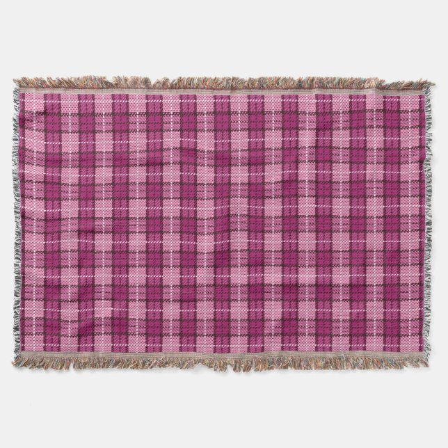 Pixel Plaid_Magenta-Black Throw Blanket (Front)