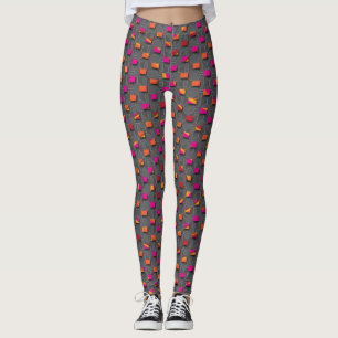 Pixel Pop Leggings – Grey Circuit with Neon Blocks