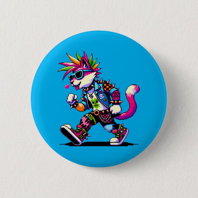 Pixel Punk Cat - 8-Bit Heart & Retro Style 2 Inch Round Button (Front)