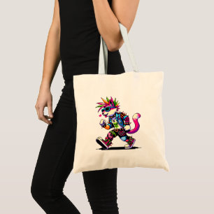 Pixel Punk Cat - 8-Bit Heart & Retro Style Tote Bag