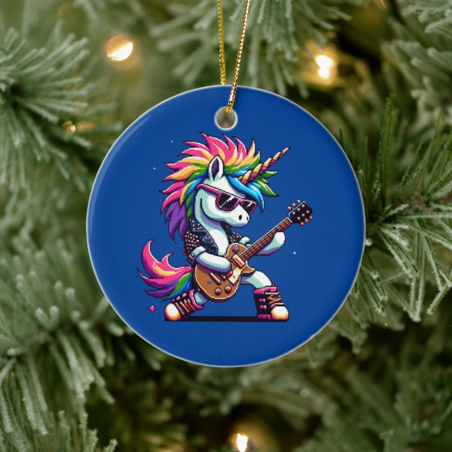 Pixel Punk Rock Unicorn Ceramic Ornament (Tree)