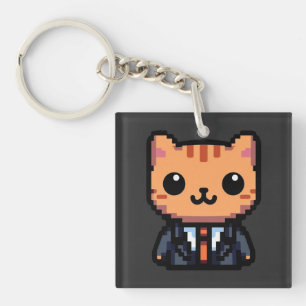 Pixel Purrfection Cat Keychain