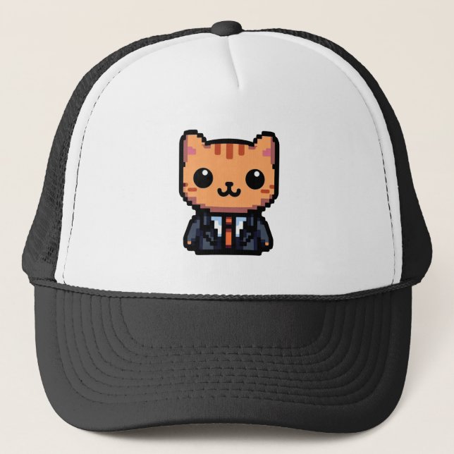Pixel Purrfection Cat Trucker Hat (Front)