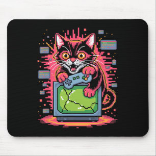 Pixel Rage Cat Retro Gamer Glitch In 8-bit Style 1 Mouse Pad