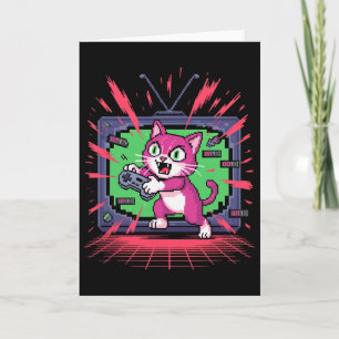 Pixel Rage Cat Retro Gamer Glitch In 8-bit Style 2 Card