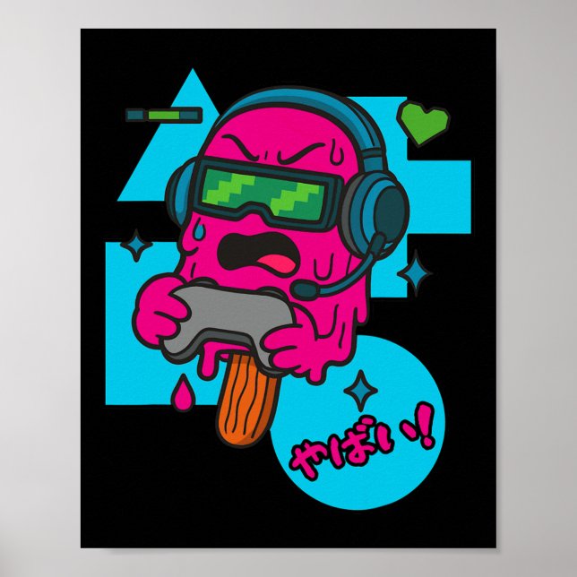 Pixel Rage Gamer Popsicle Funny Melting Ice Cream  Poster (Front)