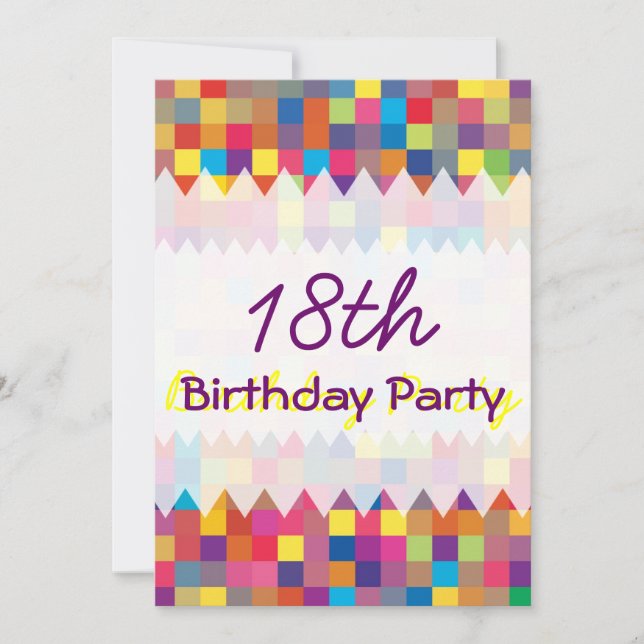 Pixel Rainbow Square Pattern Birthday Invitation (Front)