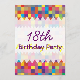 Pixel Rainbow Square Pattern Birthday Invitation