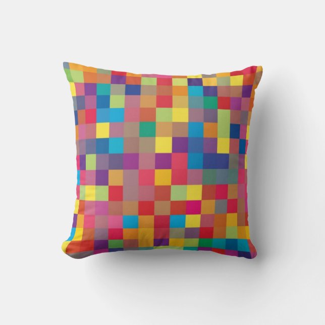 Pixel Rainbow Square Pattern Throw Pillow (Front)