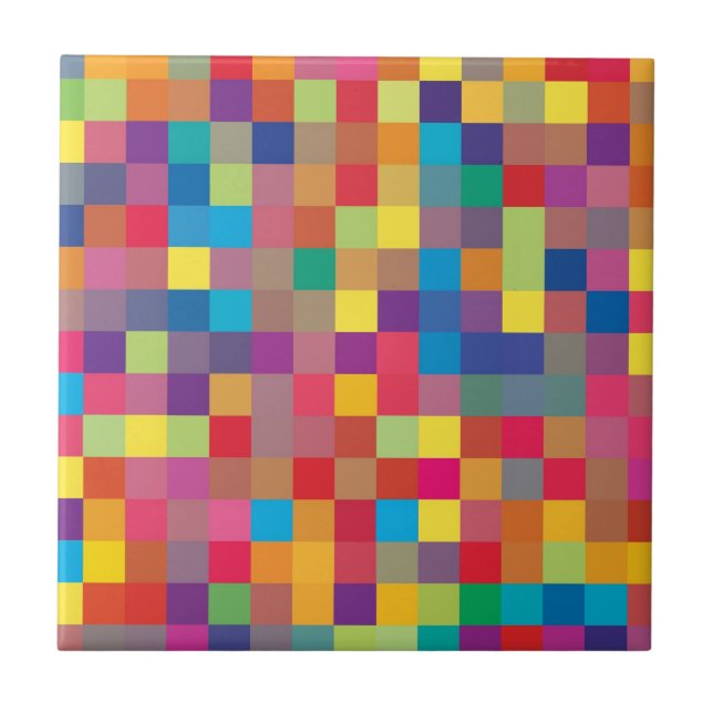 Pixel Rainbow Square Pattern Tile (Front)