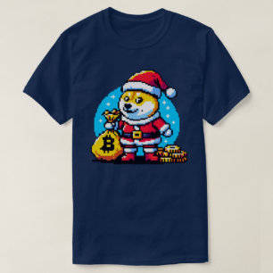 Pixel Santa Crypto Wonderland Dogecoin and Bitcoin T-Shirt