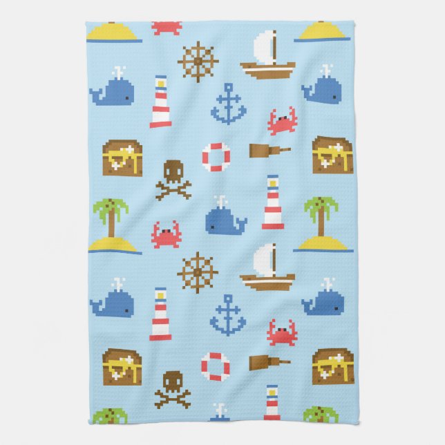 Pixel Sea Art Pattern Kitchen Towel (Vertical)