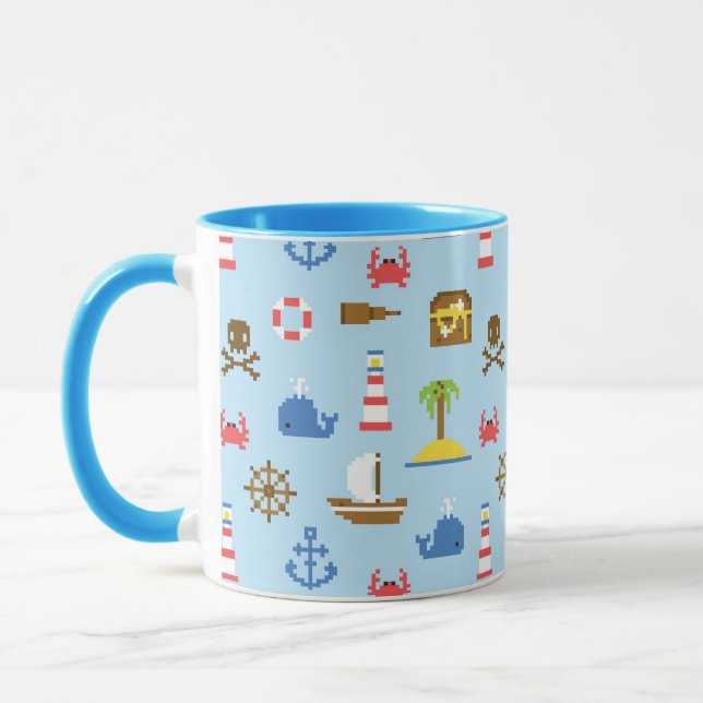 Pixel Sea Art Pattern Mug (Left)