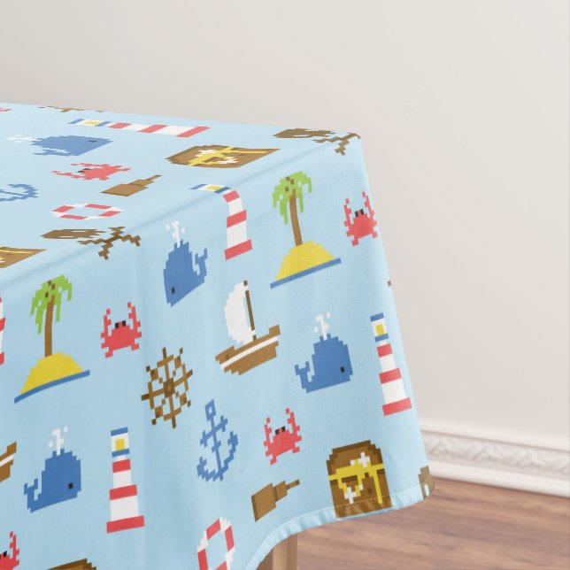 Pixel Sea Art Pattern Tablecloth (In Situ)