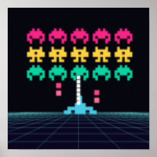 Pixel Space Shooter - Retro Arcade Wall Art