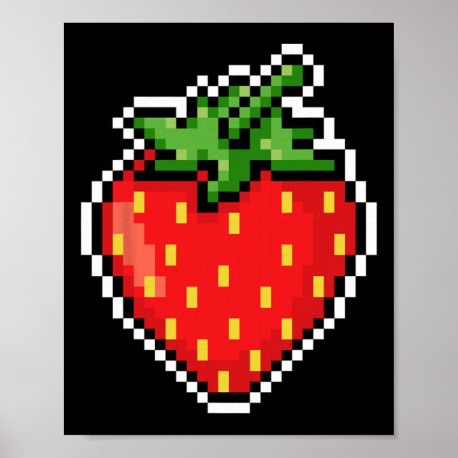 Pixel Strawberry 80s Video Game Halloween  Poster (Front)