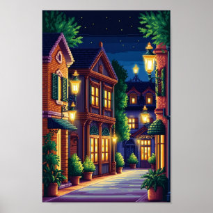 Pixel Tranquillity: Do City Nights Whisper in Warm Poster