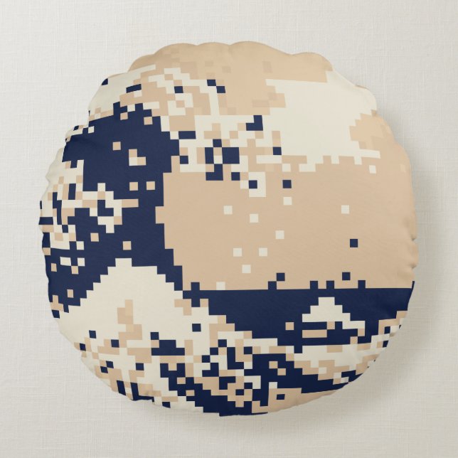 Pixel Tsunami 8 Bit Pixel Art Round Pillow (Front)