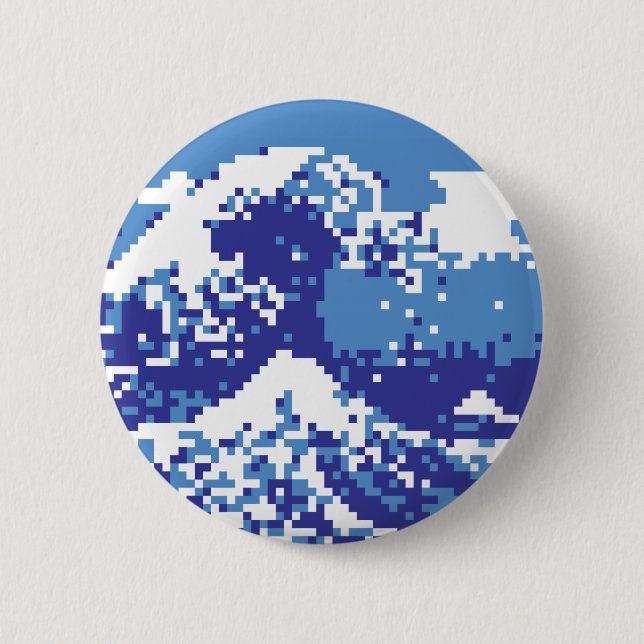Pixel Tsunami Blue 8 Bit Pixel Art 2 Inch Round Button (Front)