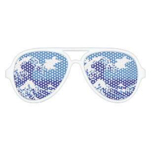 Pixel Tsunami Blue 8 Bit Pixel Art Aviator Sunglasses