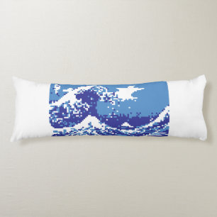 Pixel Tsunami Blue 8 Bit Pixel Art Body Pillow