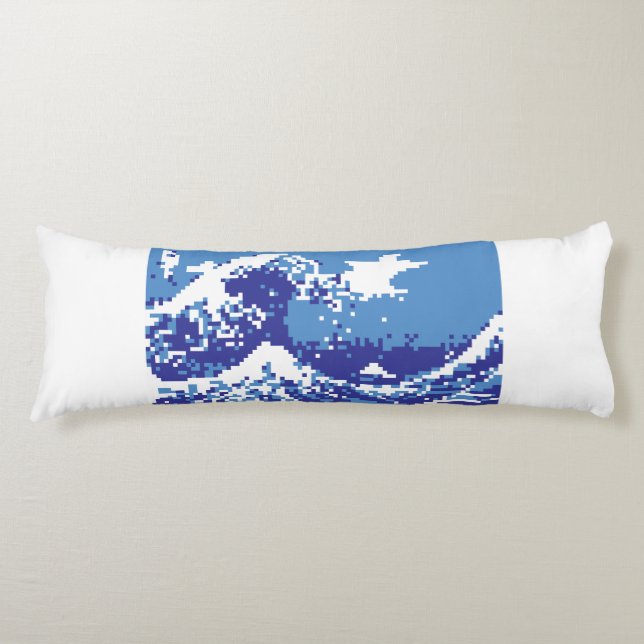 Pixel Tsunami Blue 8 Bit Pixel Art Body Pillow (Front)