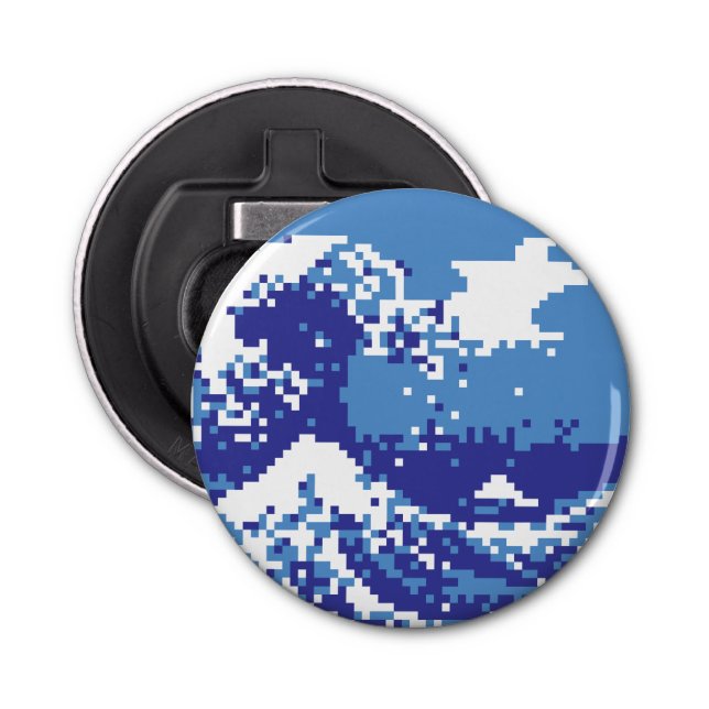 Pixel Tsunami Blue 8 Bit Pixel Art Bottle Opener (Front)
