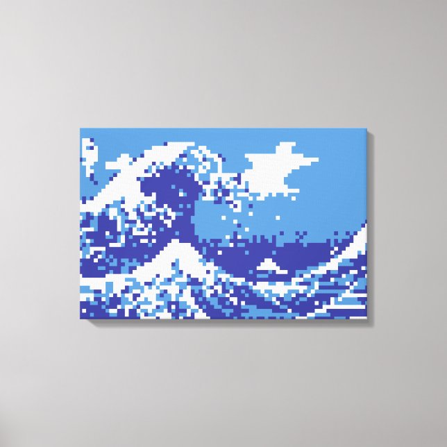 Pixel Tsunami Blue 8 Bit Pixel Art Canvas Print (Front)