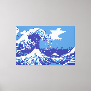 Pixel Tsunami Blue 8 Bit Pixel Art Canvas Print