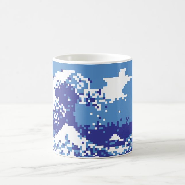 Pixel Tsunami Blue 8 Bit Pixel Art Coffee Mug (Center)