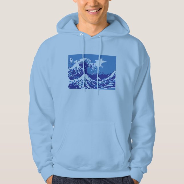 Pixel Tsunami Blue 8 Bit Pixel Art Hoodie (Front)