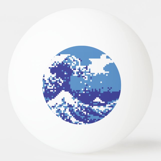 Pixel Tsunami Blue 8 Bit Pixel Art Ping Pong Ball (Front)