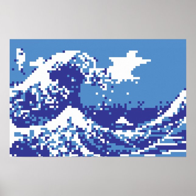 Pixel Tsunami Blue 8 Bit Pixel Art Poster (Front)