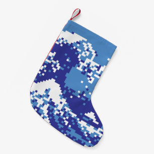Pixel Tsunami Blue 8 Bit Pixel Art Small Christmas Stocking