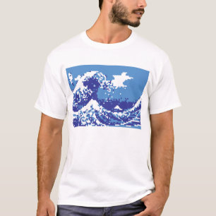 Pixel Tsunami Blue 8 Bit Pixel Art T-Shirt
