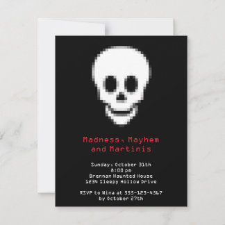 Pixel white skull digital type Halloween party Invitation