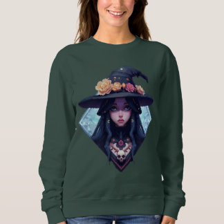 Pixel Witch with Floral hat Sweatshirt