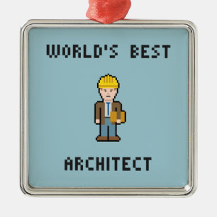 Pixel World's Best Architect Metal Ornament