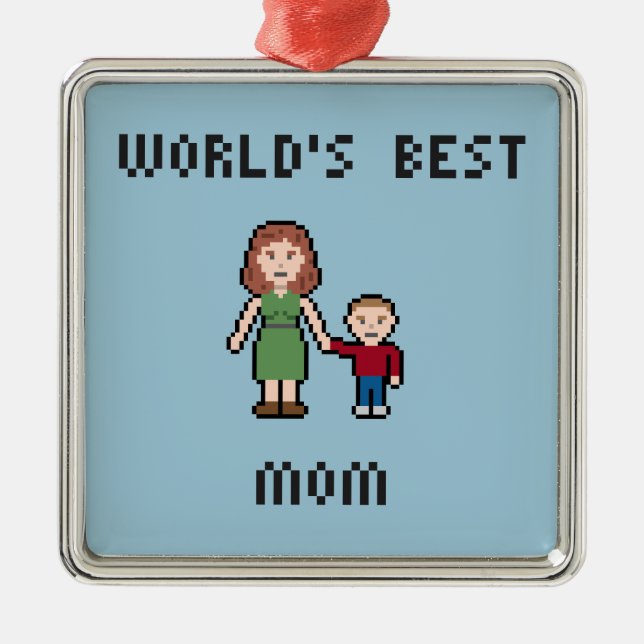Pixel World's Best Mom Ornament (Front)