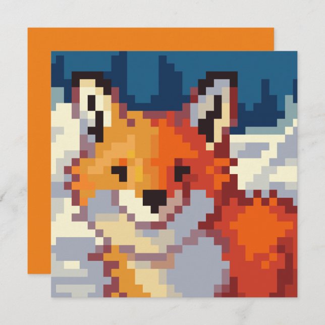 Pixelart, vos, Fox, Pixel Art Holiday Card (Front/Back)