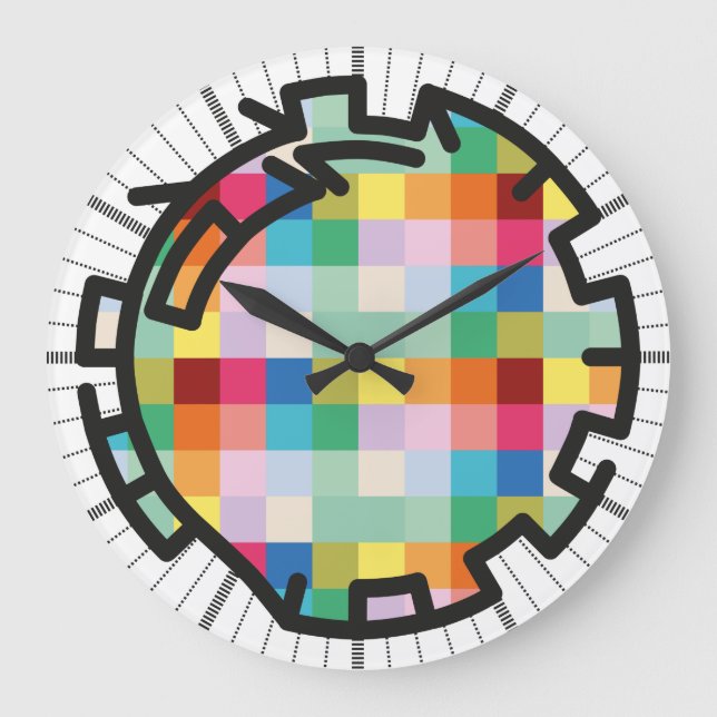 PIXELAT chained numbers by Masanser Large Clock (Front)