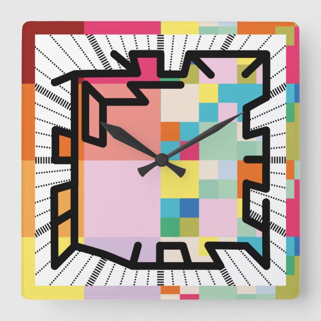 PIXELAT chained numbers by Masanser Square Wall Clock (Front)