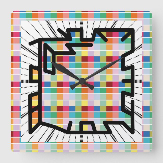 PIXELAT chained numbers by Masanser Square Wall Clock (Front)