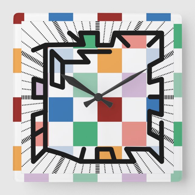PIXELAT chained numbers by Masanser Square Wall Clock (Front)